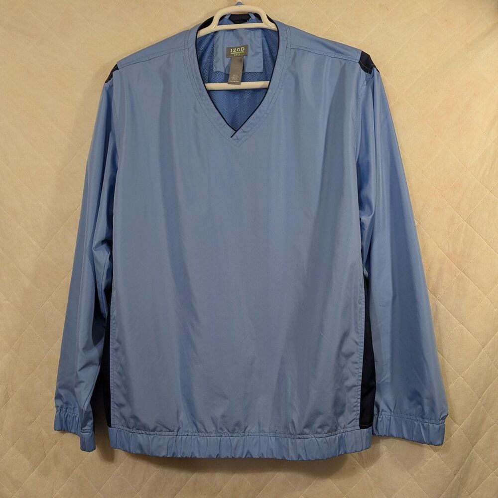 Izod Golf Light Blue Pullover Windbreaker Navy Blue Accent XL